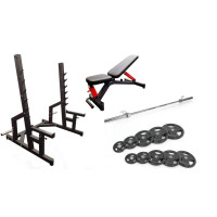 Профессиональная скамья со стойками RN-Sport black rock + Олимпийская штанга 120 кг