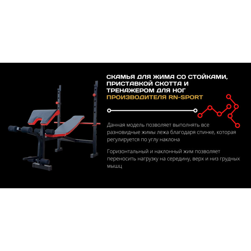 Скамья для жима ReadMeBlack + штанга 75 кг с гантелями 2х20 кг RN-Sport