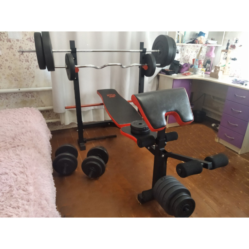 Скамья для жима ReadMeBlack + штанга 75 кг с гантелями 2х20 кг RN-Sport