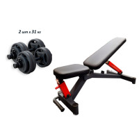 Проф. лава для жиму RN-Sport Black Rock + Гантелі олімпійські RN-Sport по 31 кг металеві