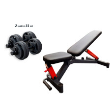 Проф. скамья для жима RN-Sport Black Rock + Гантели олимпийские RN-Sport по 31 кг металлические
