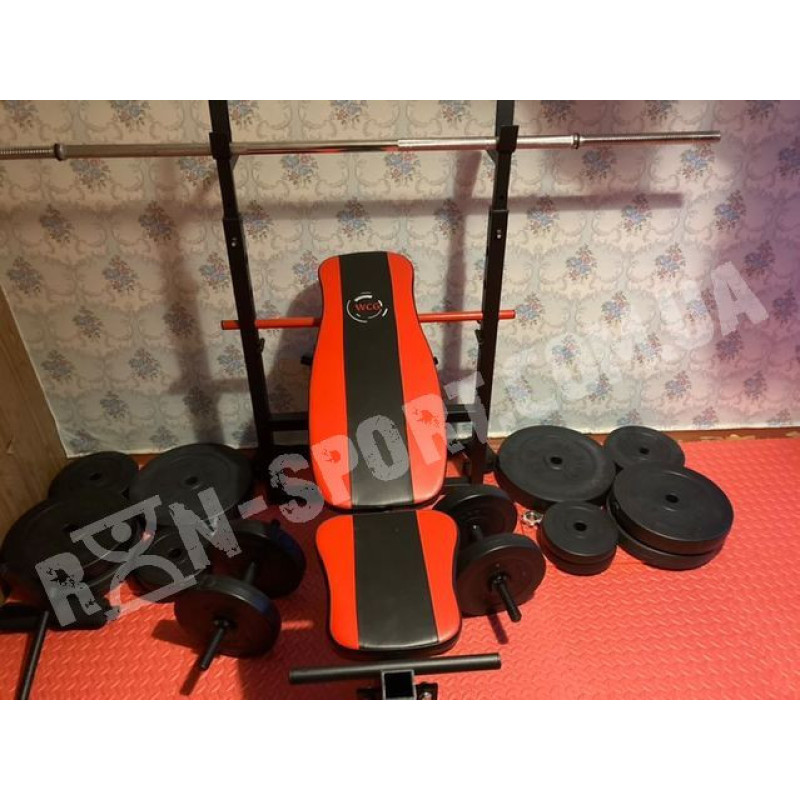 Скамья для жима с тягой, 4 грифа, 100 кг блинов RN-Sport