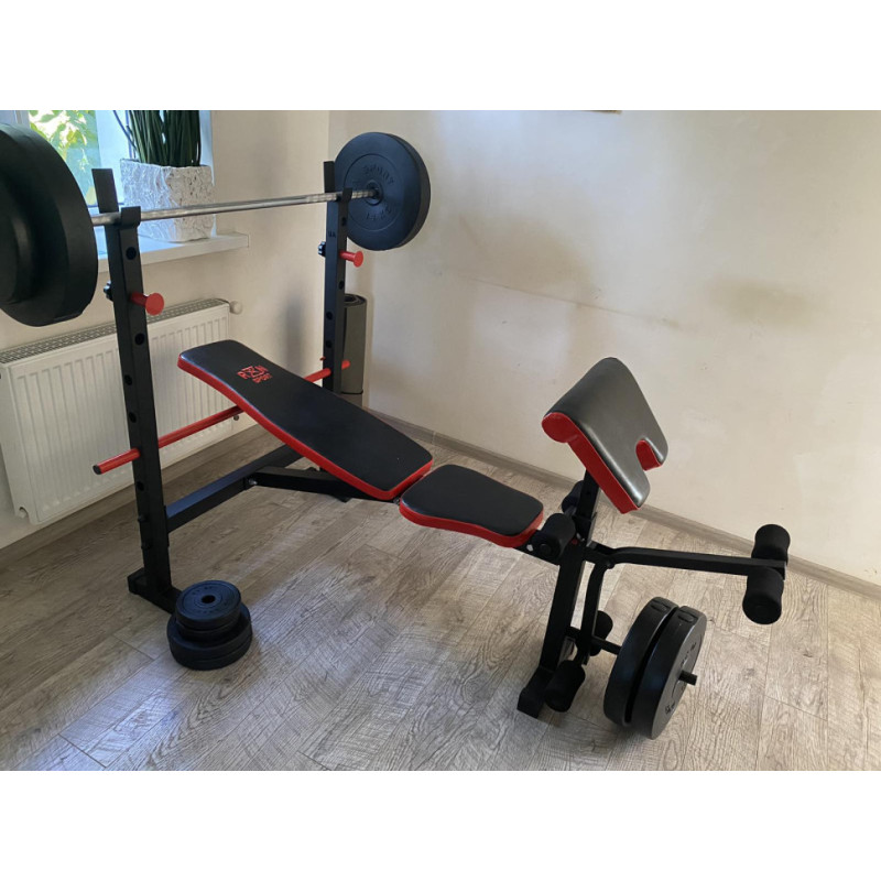 Скамья для жима универсальная ReadMeBlack + штанга 75 кг RN-Sport