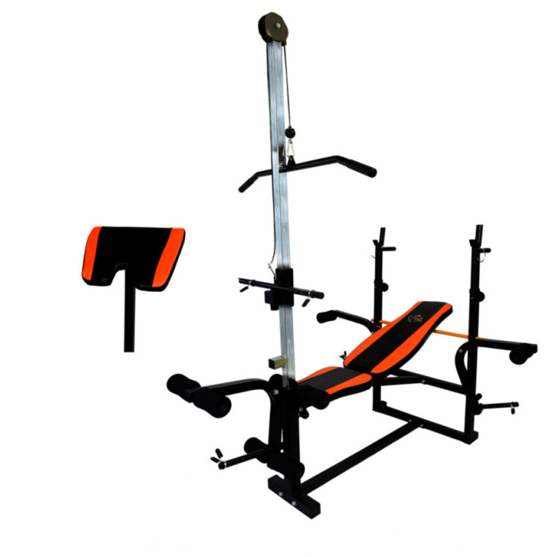 Скамья для жима с тягой + 4 грифа + Металлические диски RN-Sport 65кг