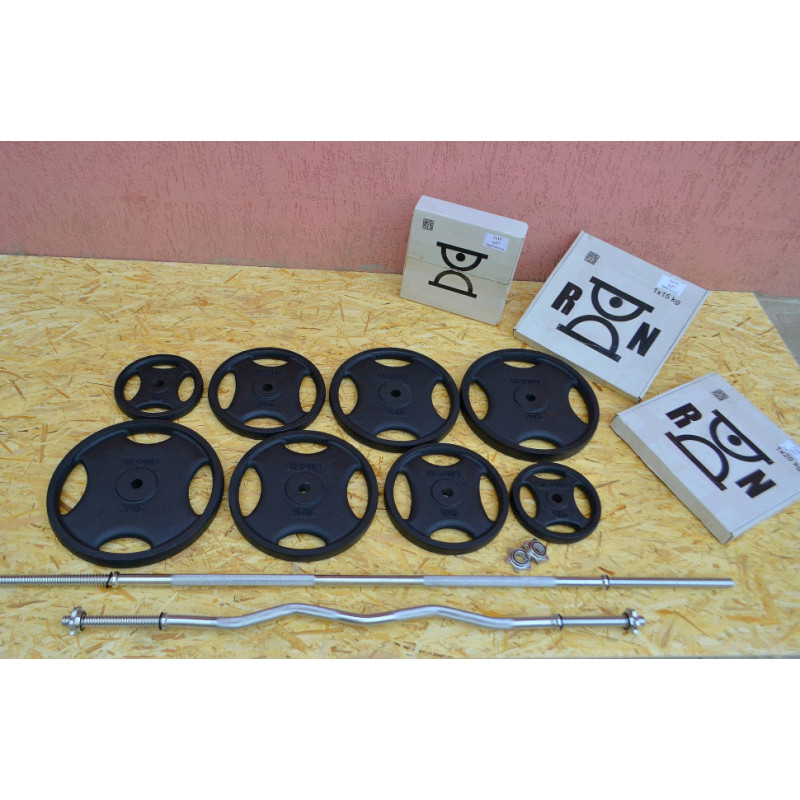 Скамья для жима с тягой + 4 грифа + Металлические диски RN-Sport 65кг