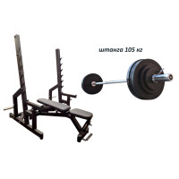 Скамья Black Rock + Стойки Black Rock + Штанга обрезиненная RN-Sport 105 кг с олимпийским грифом