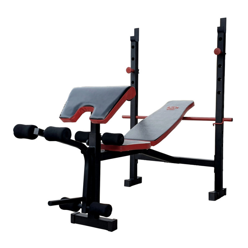 Скидка! Скамья для жима ReadMeBlack + 4 грифа, 100 кг дисков RN-Sport