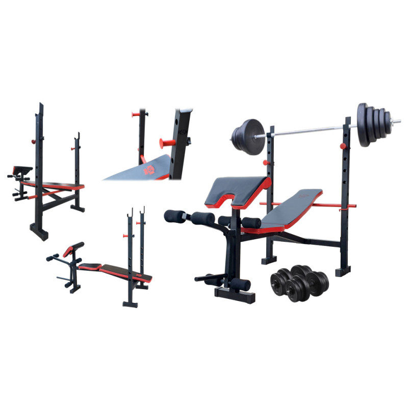 Скидка! Скамья для жима ReadMeBlack + 4 грифа, 100 кг дисков RN-Sport