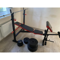 Скидка! Скамья для жима ReadMeBlack + 4 грифа, 100 кг дисков RN-Sport