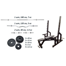 Скамья Black Rock + Стойки Black Rock + Набор металлических обрезиненных дисков 120 кг