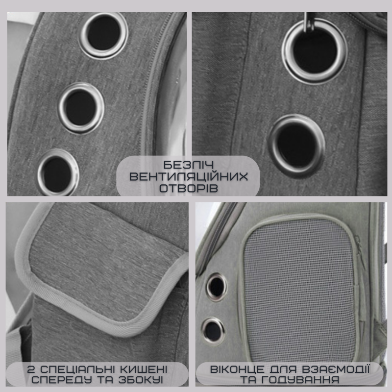 Прозрачный Рюкзак Переноска Для Кошек 42*34*27 см Сумка с Иллюминатором Для Перевозки Животных до 7 кг MoorPet Серая