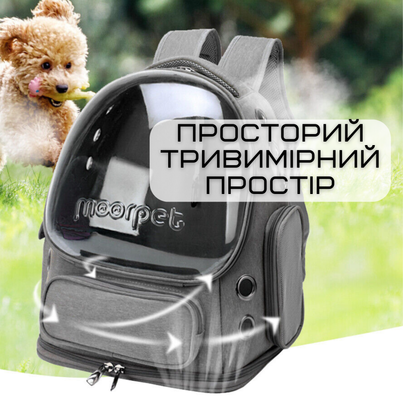 Прозрачный Рюкзак Переноска Для Кошек 42*34*27 см Сумка с Иллюминатором Для Перевозки Животных до 7 кг MoorPet Серая