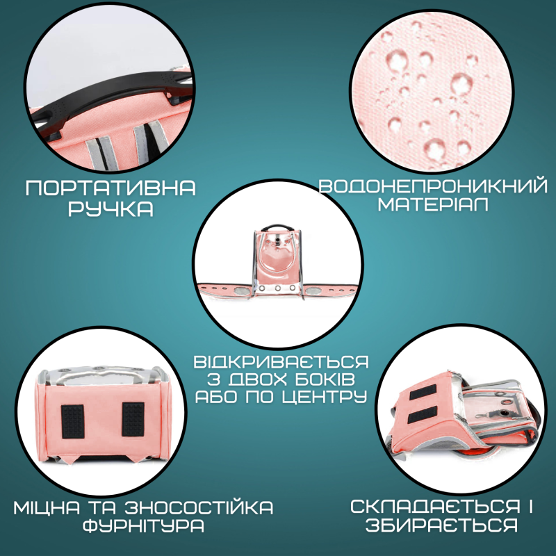 Прозрачный Рюкзак Переноска Для Прогулок Кошек и Маленьких Собак с Иллюминатором До 7 кг Розовый