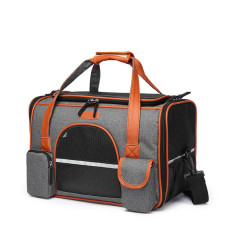 Сумка Переноска Для Кота Складная Сумка Для Домашних Животных с Прозрачными Стенками и Креплениями к Чемодану и Авто до 7 кг Светло Серая