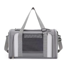 Сумка Переноска Для Котов и Собак Складная с Прозрачными Стенками и Креплениями к Чемодану для Животных до 7 кг 44*30*28 см Серая