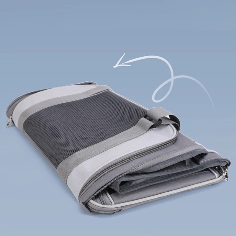 Сумка Переноска Для Котов и Собак Складная с Прозрачными Стенками и Креплениями к Чемодану для Животных до 7 кг 44*30*28 см Серая