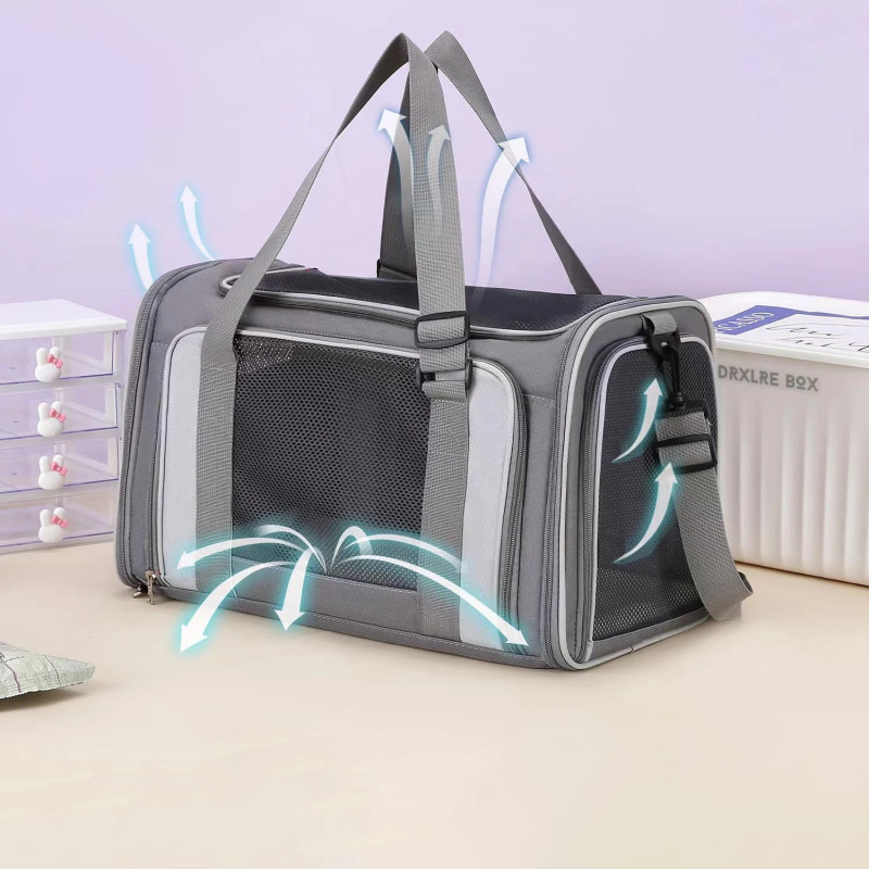 Сумка Переноска Для Котов и Собак Складная с Прозрачными Стенками и Креплениями к Чемодану для Животных до 7 кг 44*30*28 см Серая