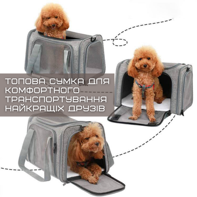 Сумка Переноска Для Кота Складная с Прозрачными Стенками и Креплениями Сумка Для Домашних Животных до 7 кг Серая