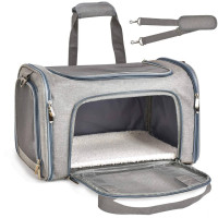 Сумка Переноска Для Кота Складная с Прозрачными Стенками и Креплениями Сумка Для Домашних Животных до 7 кг Серая