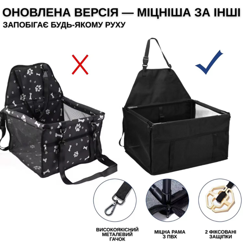 Большая Складная Автопереноска Каркасная на 12 Трубок Для Мелких и Средних Пород Собак в Машину Zmaker 48X39X27 см Черная