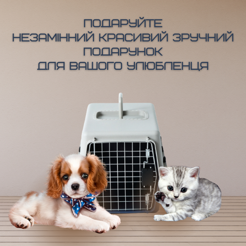 Контейнер Для Авиа Перевозок Животных 50*31*34 см Переноска Для Кошек и Собак с Металлическими Креплениями и Дверью + Замок до 9 кг Gray