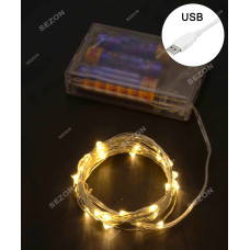 Новорічна світлодіодна гірлянда НА БАТАРЕЙКАХ РОСА 50LED 5м теплий білий