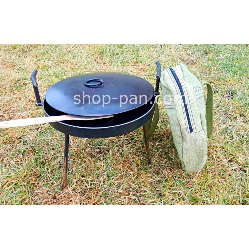 Сковорода маленькая с крышкой и чехлом из диска бороны туристическая