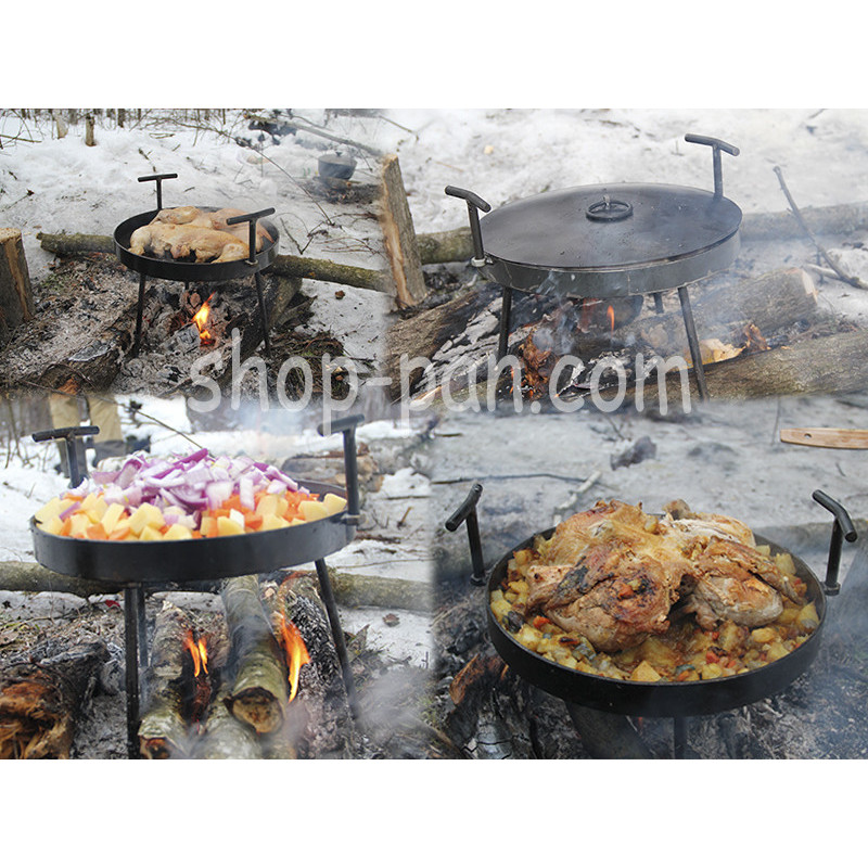 Сковорода маленькая с крышкой и чехлом из диска бороны туристическая