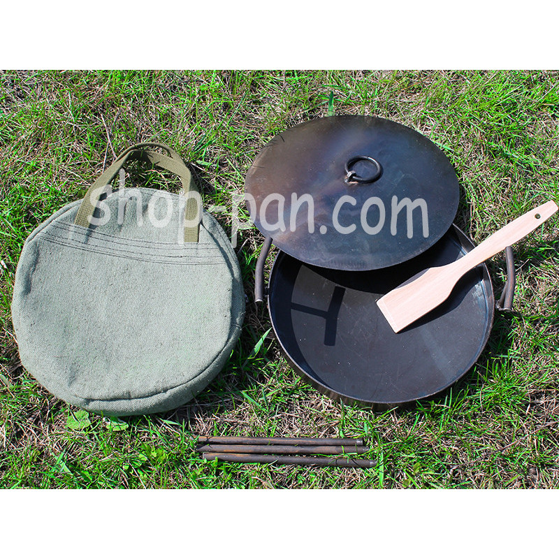 Сковорода маленькая с крышкой и чехлом из диска бороны туристическая