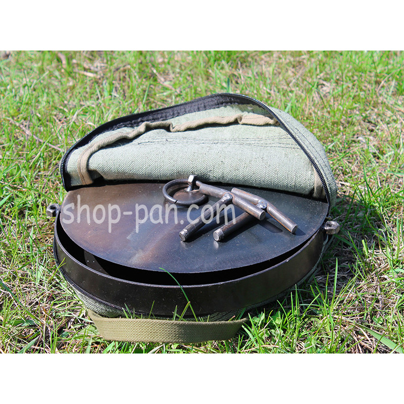 Сковорода маленькая с крышкой и чехлом из диска бороны туристическая