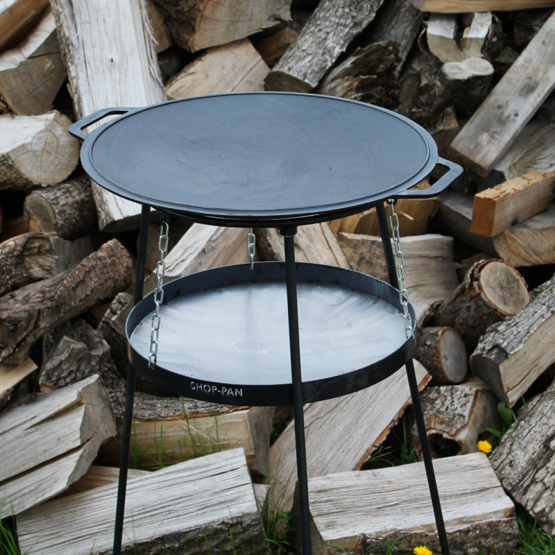 Садж чугунная сковорода 45 см с подвеской для разведения огня.