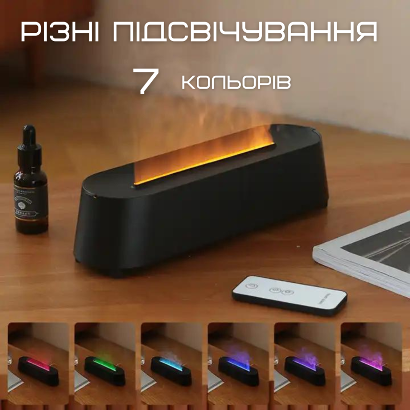 Аромадифузор с Имитацией Огненного Пламя Ультразвуковой USB Увлажнитель Воздуха с LED Подсветкой 3в1 Ночник для Детей Черный