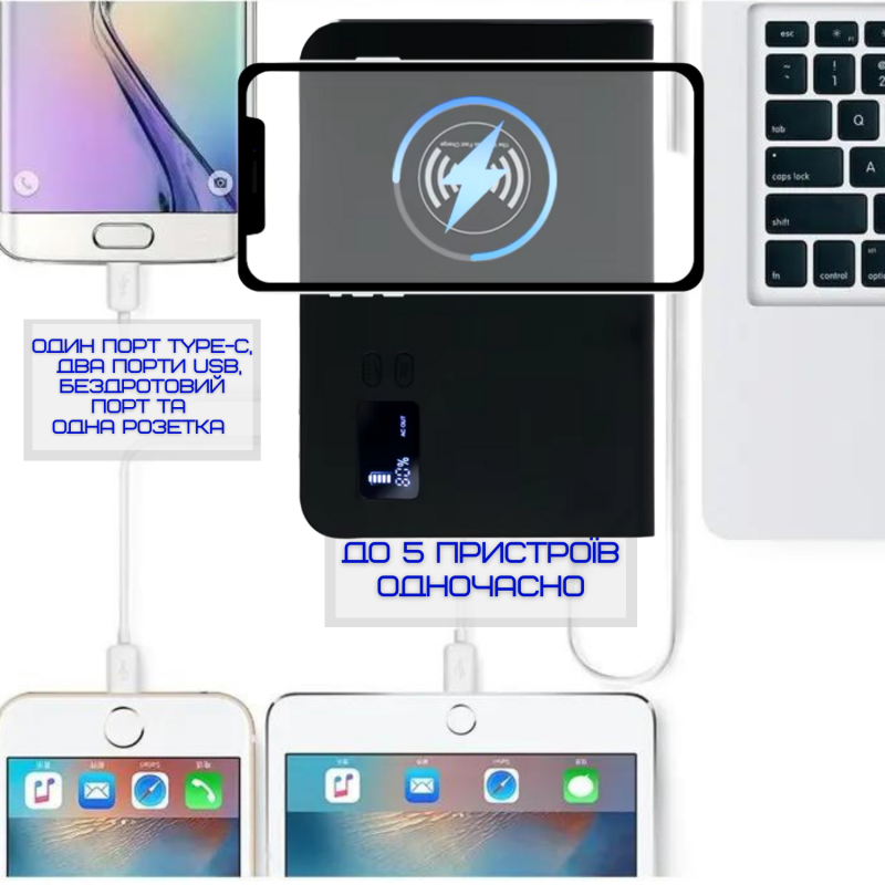 Портативная Зарядная Станция Беспроводная 4в1 с Розеткой 220 V Повербанк Для Ноутбука с LED Индикатором + Фонарь + 3 USB Порта VHG KR-881