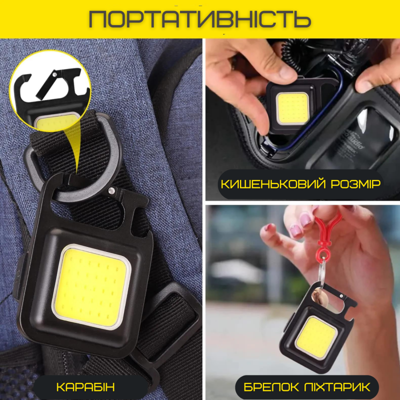 Портативный Замок Фонарик Карманный 4в1 на Магните и Аккумуляторе TYPE-C со Складной Подставкой Чёрный