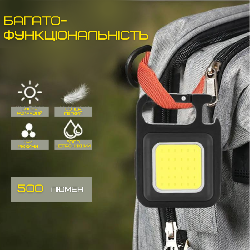 Портативный Замок Фонарик Карманный 4в1 на Магните и Аккумуляторе TYPE-C со Складной Подставкой Чёрный