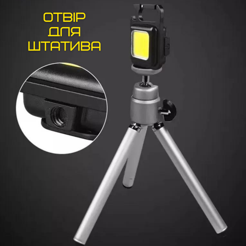 Портативный Замок Фонарик Карманный 4в1 на Магните и Аккумуляторе TYPE-C со Складной Подставкой Чёрный