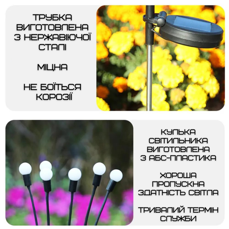 Фонарь Светильник Для Сада 2 Веточки LED Лампочки Декоративные Водонепроницаемые IPX5 Для Клумбы на Дачу 2в1 на Солнечной Батарее с Датчиком Света YIIOT