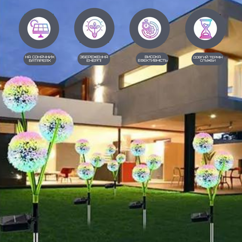 Фонарь Светильник Для Сада 1 Ветка на Три Цветочка LED Лампочки Декоративные Водонепроницаемые IPX5 Для Клумбы на Дачу на Солнечной Батарее с Датчиком Света Одуванчик YIIOT