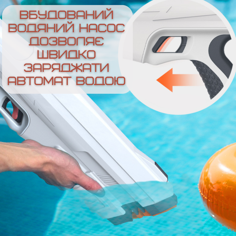 Водяной Автомат Электрический на Аккумуляторе Мощный Портативный Беспроводной Водный Бластер с LED Экраном и Автоматическим Насосом Для Детей и Взрослых Zone Z One Серый 0001