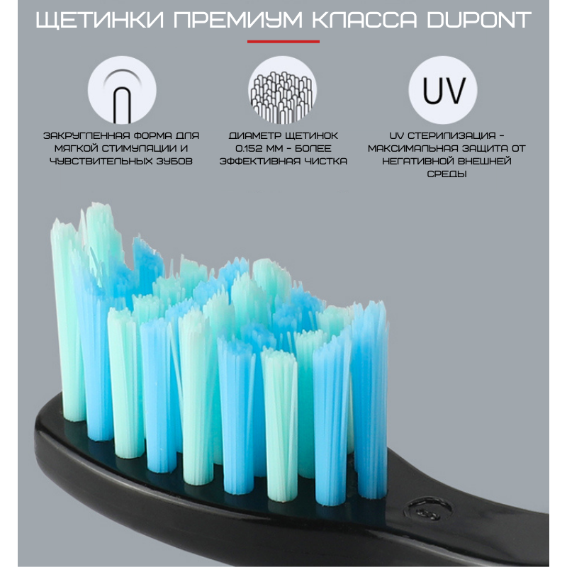 Электрическая Звуковая Зубная Щетка Взрослая 10 Насадок + 5 Режимов + Кейс Для Хранения Seago SG958 Черная