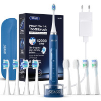 Электрическая Зубная Щетка Звуковая Взрослая с Таймером и Интервальной Чисткой 3 Режима + 3 Уровня Интенсивности + 8 Насадок и Кейс SG982 Синяя