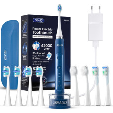 Электрическая Зубная Щетка Звуковая Взрослая с Таймером и Интервальной Чисткой 3 Режима + 3 Уровня Интенсивности + 8 Насадок и Кейс SG982 Синяя