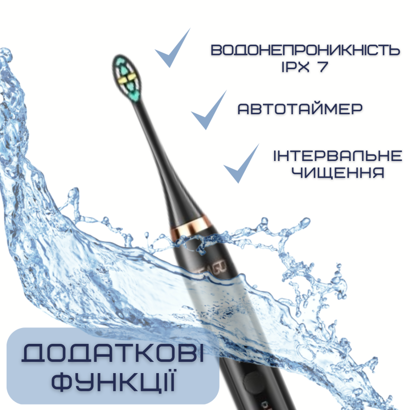 Взрослая Электрическая Зубная Щетка Звуковая Seago SG982 с Таймером и Интервальной Чисткой 3 Режима 3 Уровня Интенсивности 8 Насадок + Кейс