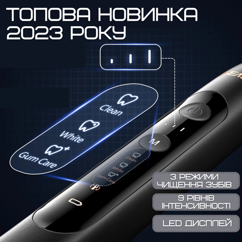 Взрослая Электрическая Зубная Щетка Звуковая Seago SG982 с Таймером и Интервальной Чисткой 3 Режима 3 Уровня Интенсивности 8 Насадок + Кейс