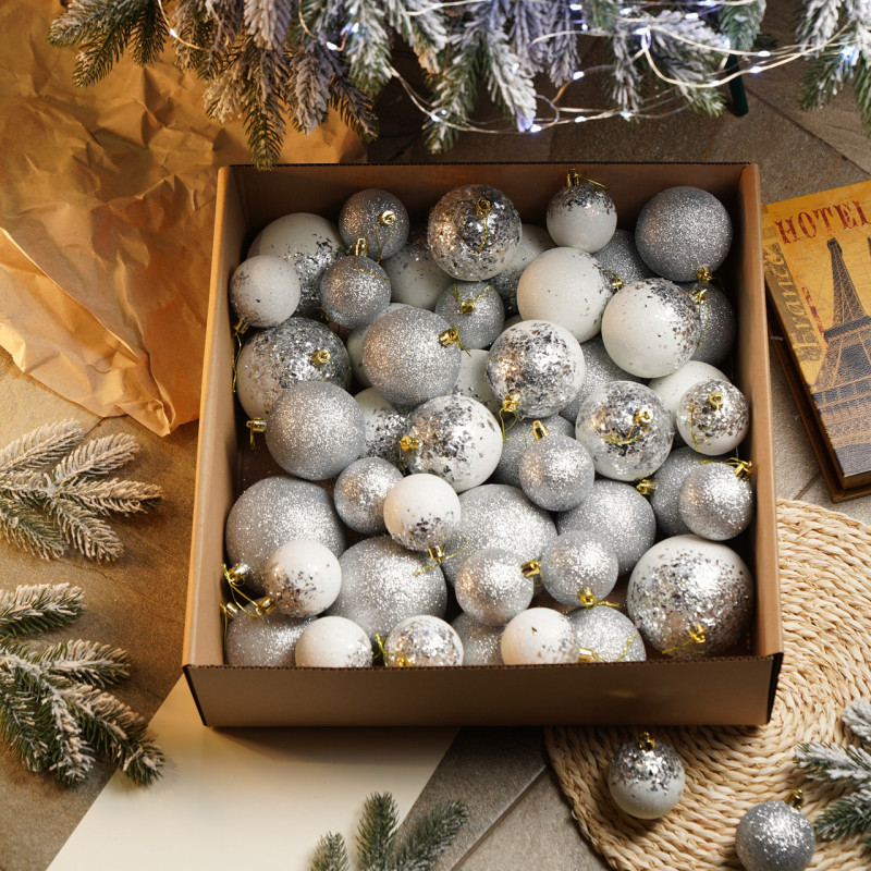 Набір іграшок ялинкових "Бите Скло" Срібний 40шт