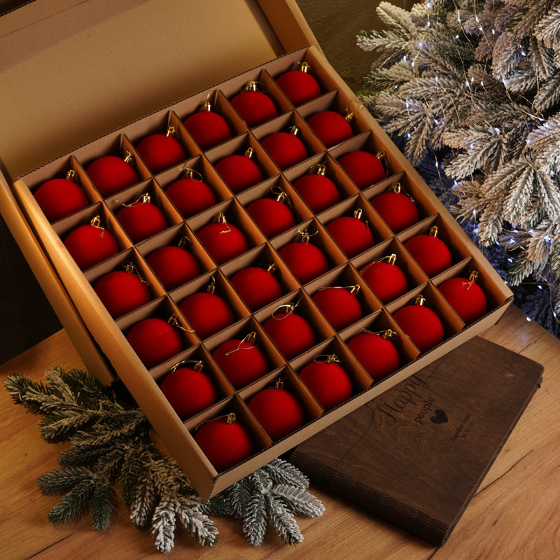 Набір іграшок ялинкових "Оксамит" Червоний 18шт, D-8см