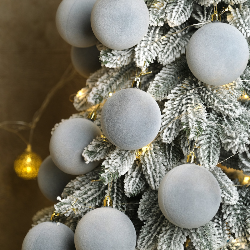 Набор елочных игрушек "Бархат" Серый 18шт, D-8см