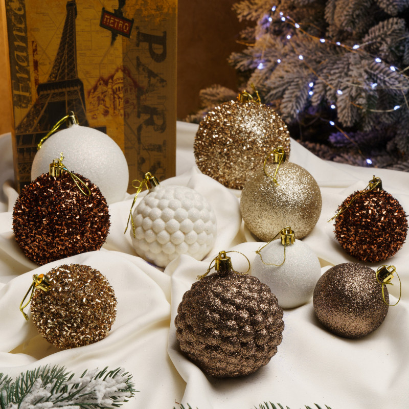 Набор елочных игрушек "Блеск" Бежевый 40шт